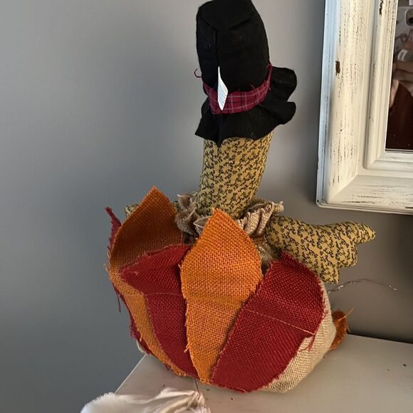 Farmhouse Color Rustic Multi-Fabric Thanksgiving Stuffed Turkey 19” Table Topper - Picture 3 of 16